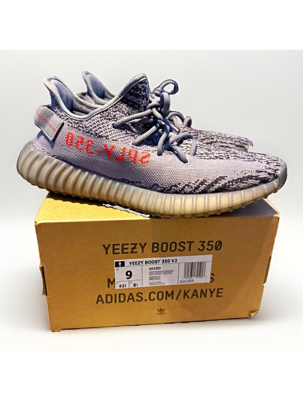 adidas Yeezy Boost 350 V2 Beluga 2.0 Grey/Orange Low Top Primeknit AH2203 Sz 9